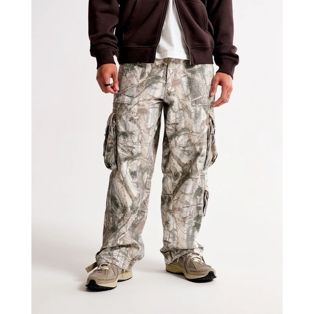 NEW abercrombie & fitch Baggy Fit Utility Camo Cargo Paratrooper 36x32 Y2K